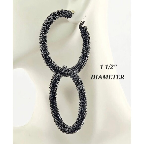 Gunmetal Chain Hoop Earrings - Picture 1 of 1